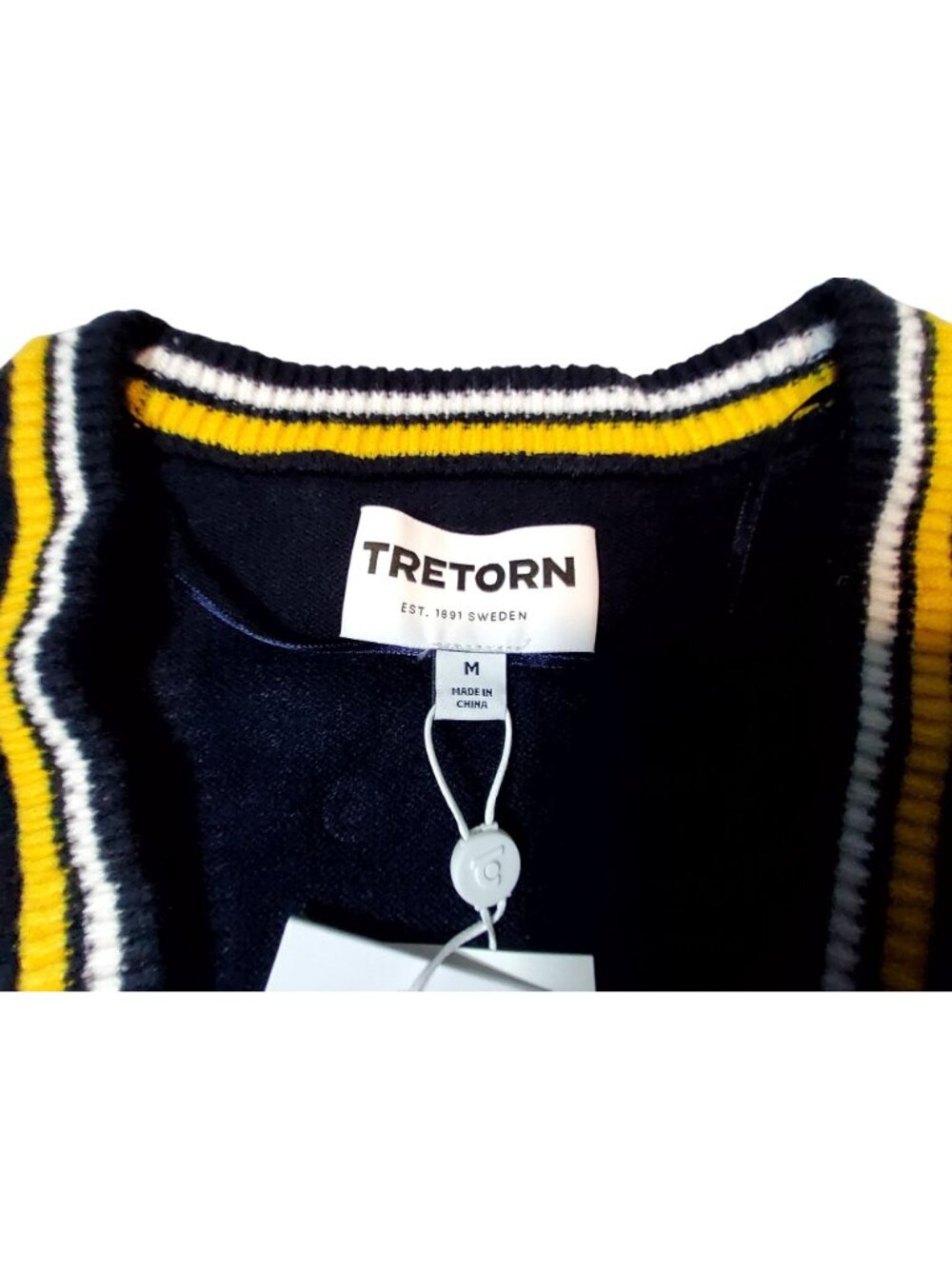 Tretorn Navy & White Varsity Style Cardigan With Yellow Stripe Accents Medium - Picture 8 of 11